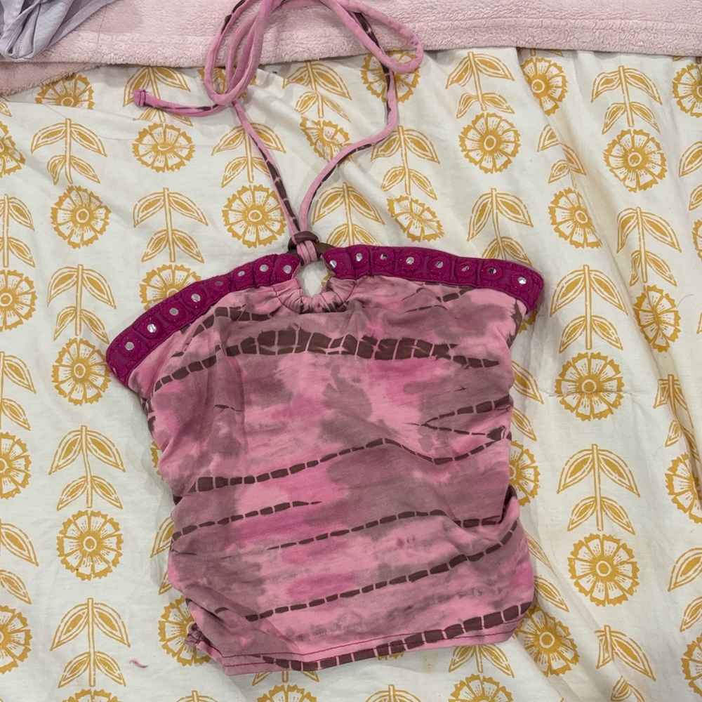 Urban  outfitters pink  and Brown Tie-Dye Halter Top